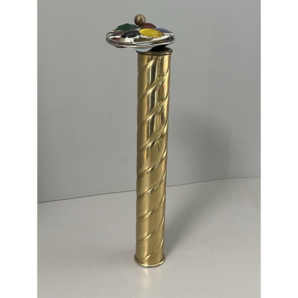 Vintage Stained Glass Double Wheel Brass Kaleidoscope Signed Sheryl Koch- 9"